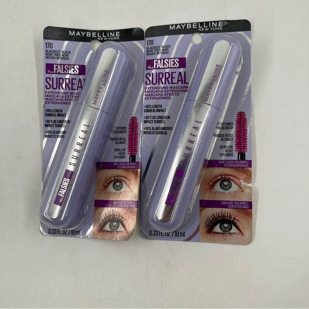 Lot of 2-Maybelline Falsies SURREAL Washable Extensions Mascara- Blackest Black